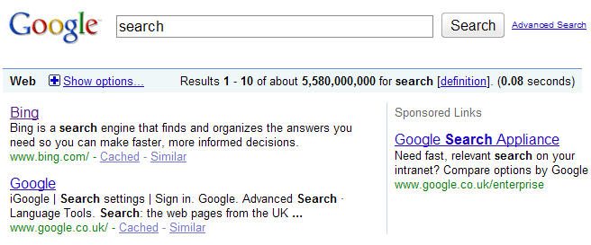 Què passa si es busca "search" a Google?